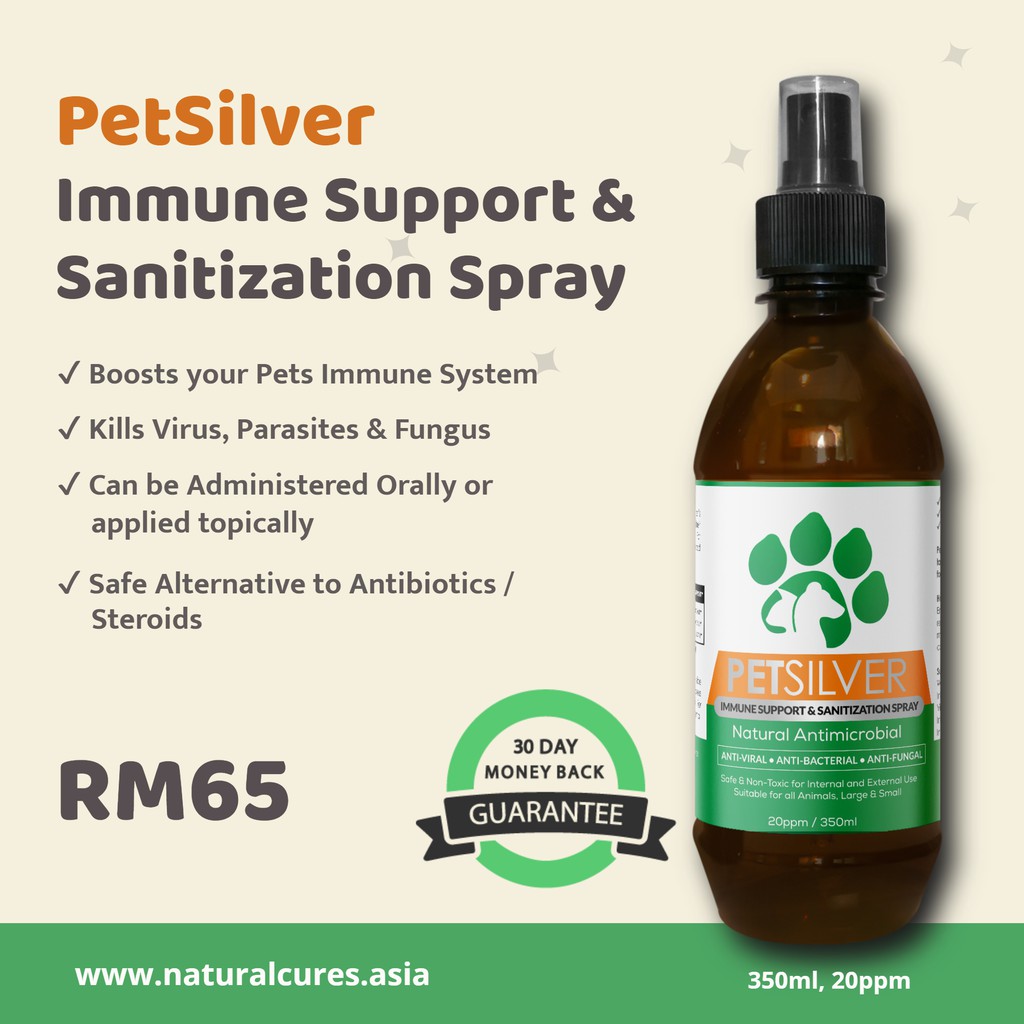 PETSILVER Colloidal Silver Untuk Kucing, Anjing dll. Ubat Luka, Sporo