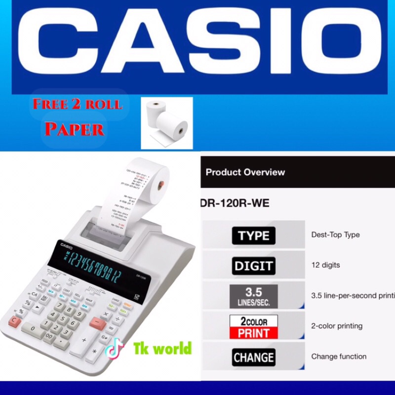 Casio printing calculator DR120R + 2 roll paper Shopee Malaysia
