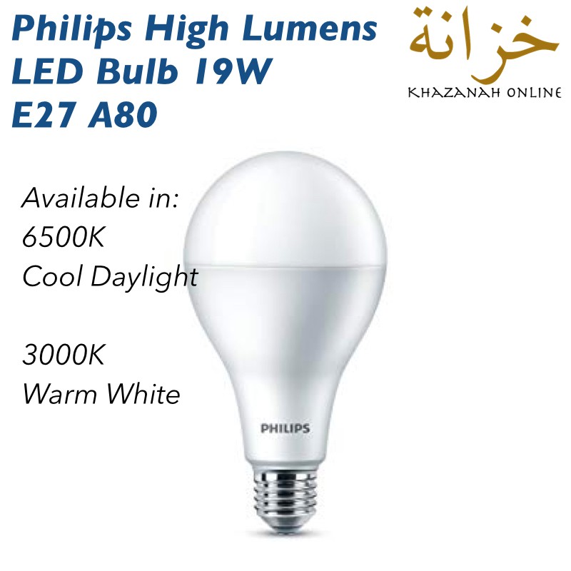 Philips High Lumens LED Bulb 19W E27 A80 (6500K Cool Daylight or 3000K