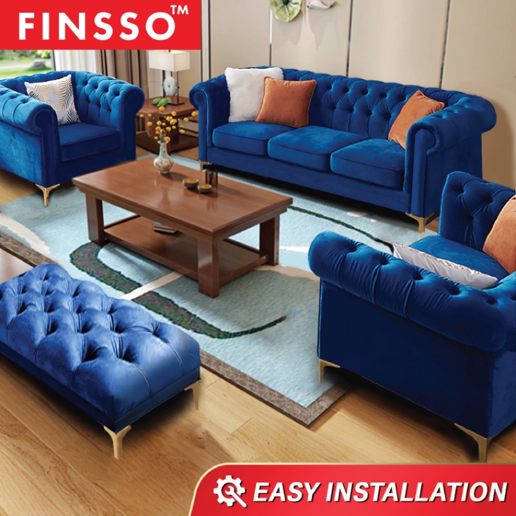 FINSSO: Hernanzo 20 Velvet Fabric Post Modern Chesterfield Luxury Sofa Set