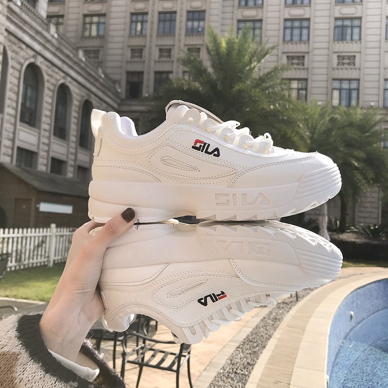 fila disruptor white on feet