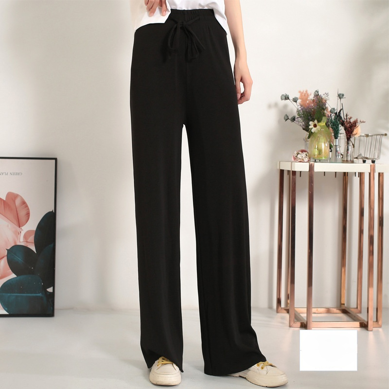 shopee: Ready Stock Women Casual Pants High Waist Elastic Waist Women Straight Long Pants Palazzo Pants (0:2:颜色:black;1:3:尺码:XL)