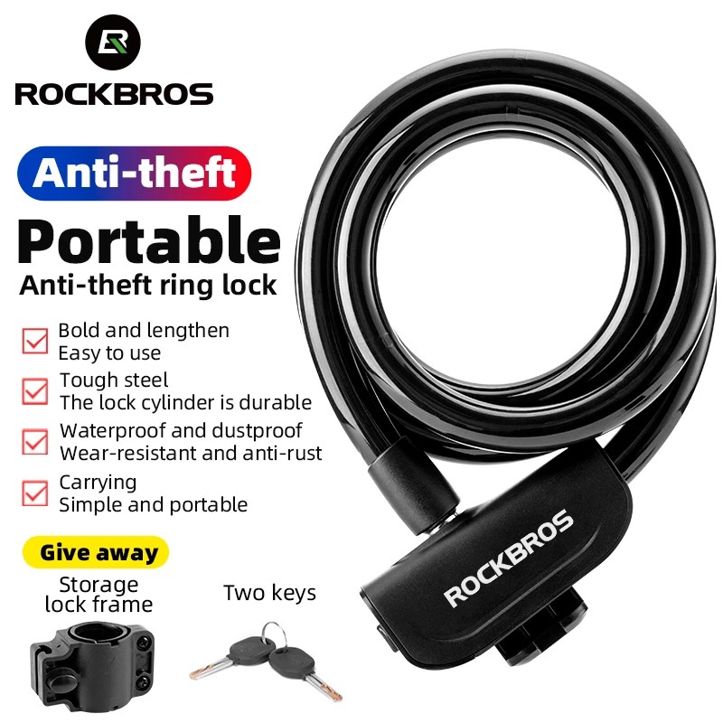 【MY Delivery】ROCKBROS Bike Lock Portable Anti-theft Ring Lock MTB Road Cycling Cable Lock Motorcycle Folding Bike Bicycle Accessories