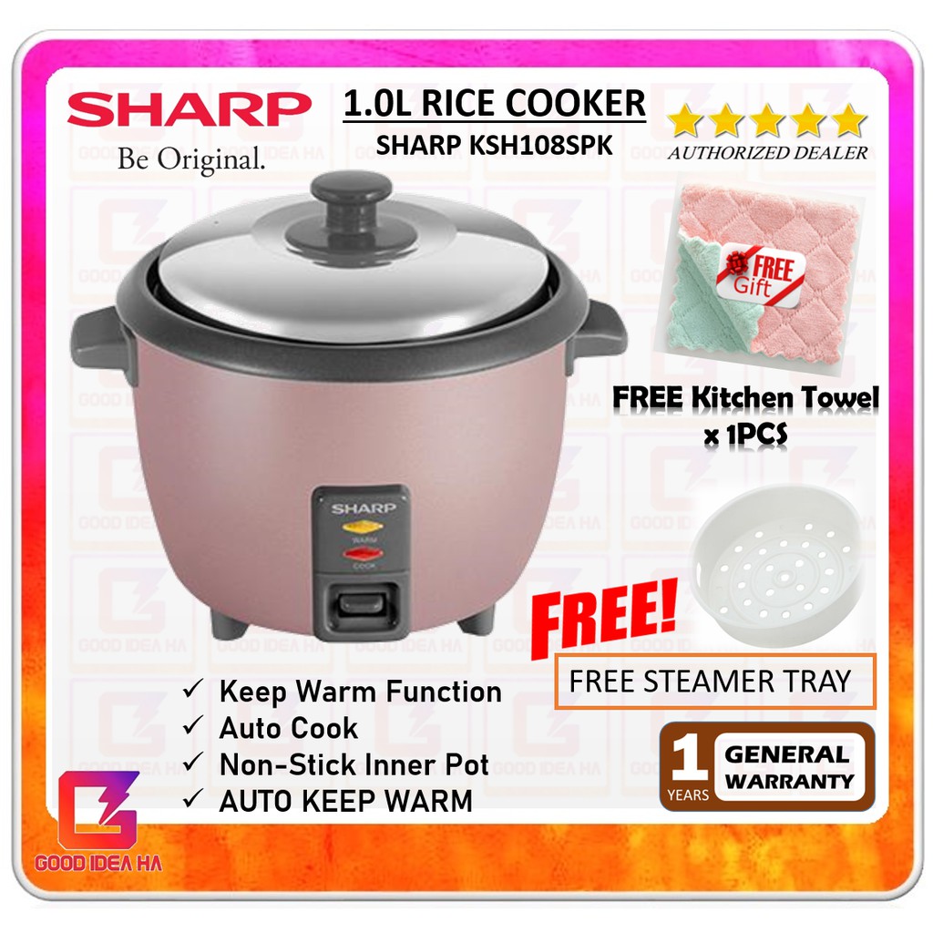 *FREE Kitchen Towel* Sharp 1.0L NonStick Inner Pot Rice Cooker ( KSH108SSL / KSH108SPK / KSH108
