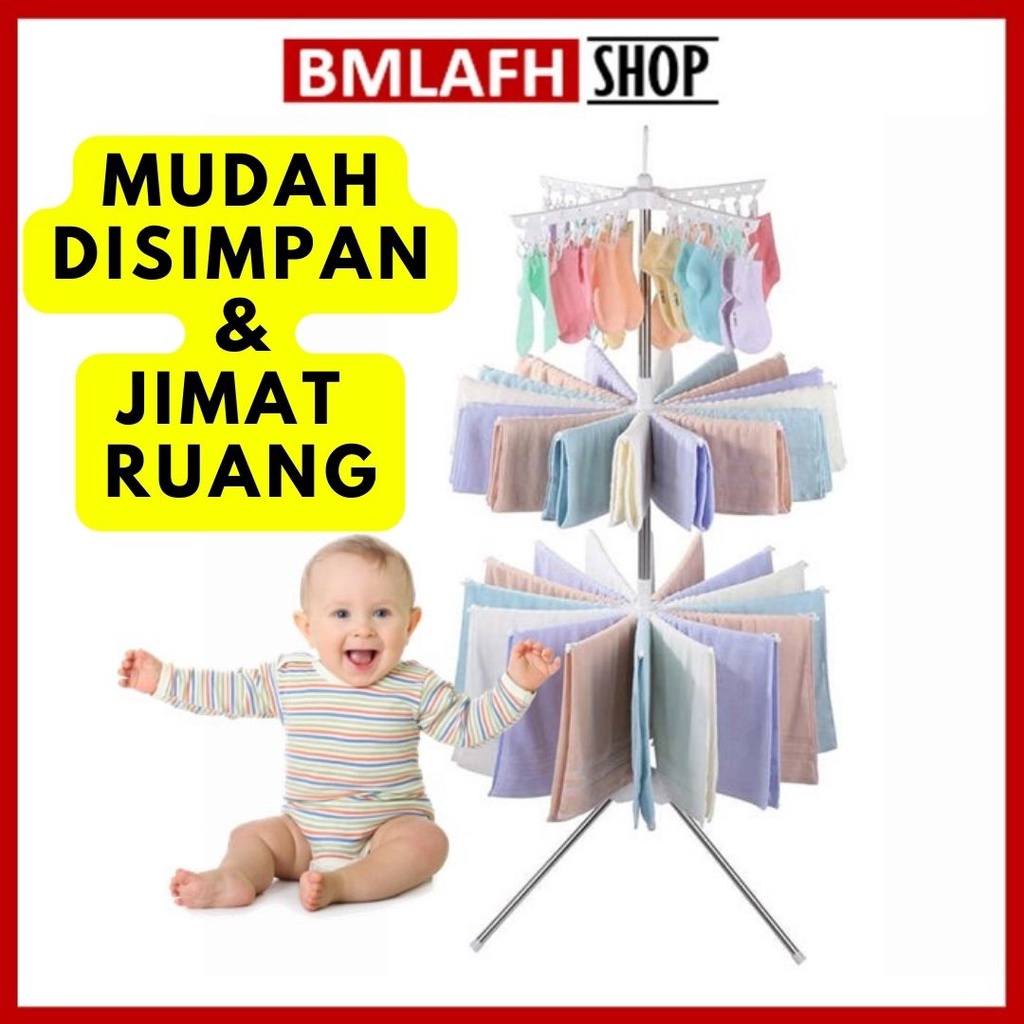 Ampaian Baby Jemuran Baju Baby Hanger Baju Baby 3 Tier Foldable Clothes