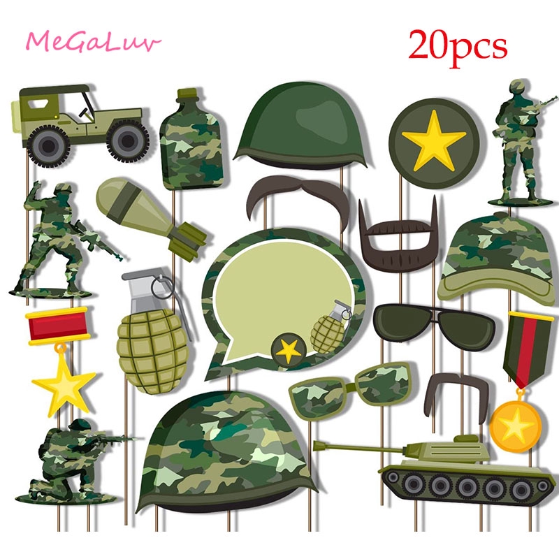 20pcs Shootout Army Green Baby Shower Party Decorations Camouflage Theme Tableware Cake Insert Card Photo Props Shopee Malaysia