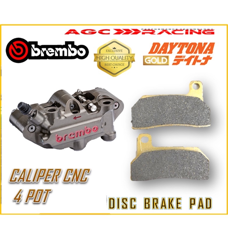 BREMBO CALIPER DISC BRAKE PADS CALIPER CNC 4 POT GOLD QUALITY Shopee