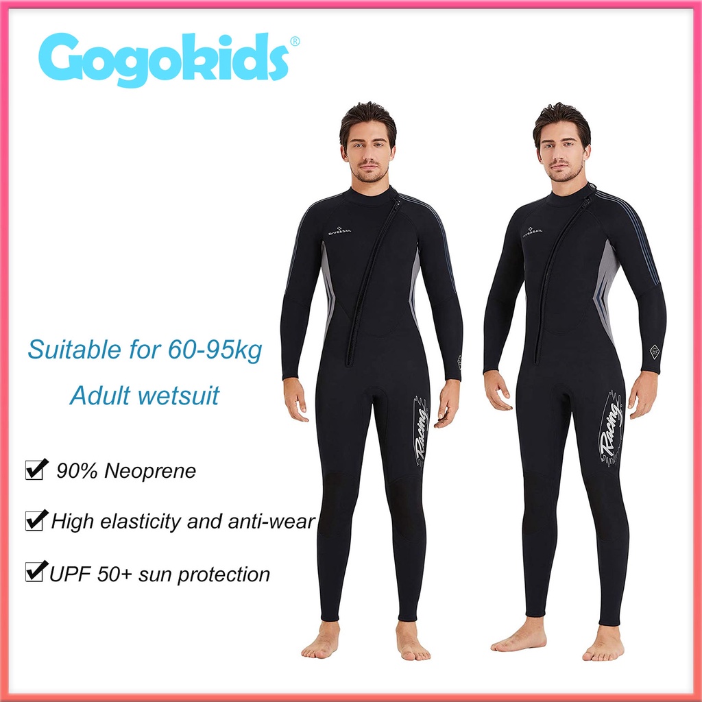 DIVESAIL 3mm Neoprene Wetsuit Men Fullsuits Long Sleeves Back Zip Keep Warm for Diving Swimming Snorkeling Surfing 