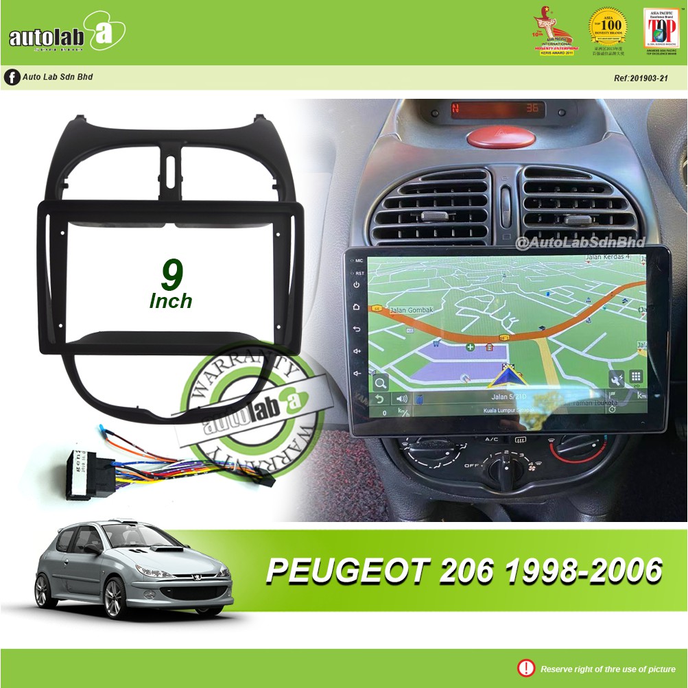 Android Player Casing 9" Peugeot 206 1998-2006 ( with Socket )
