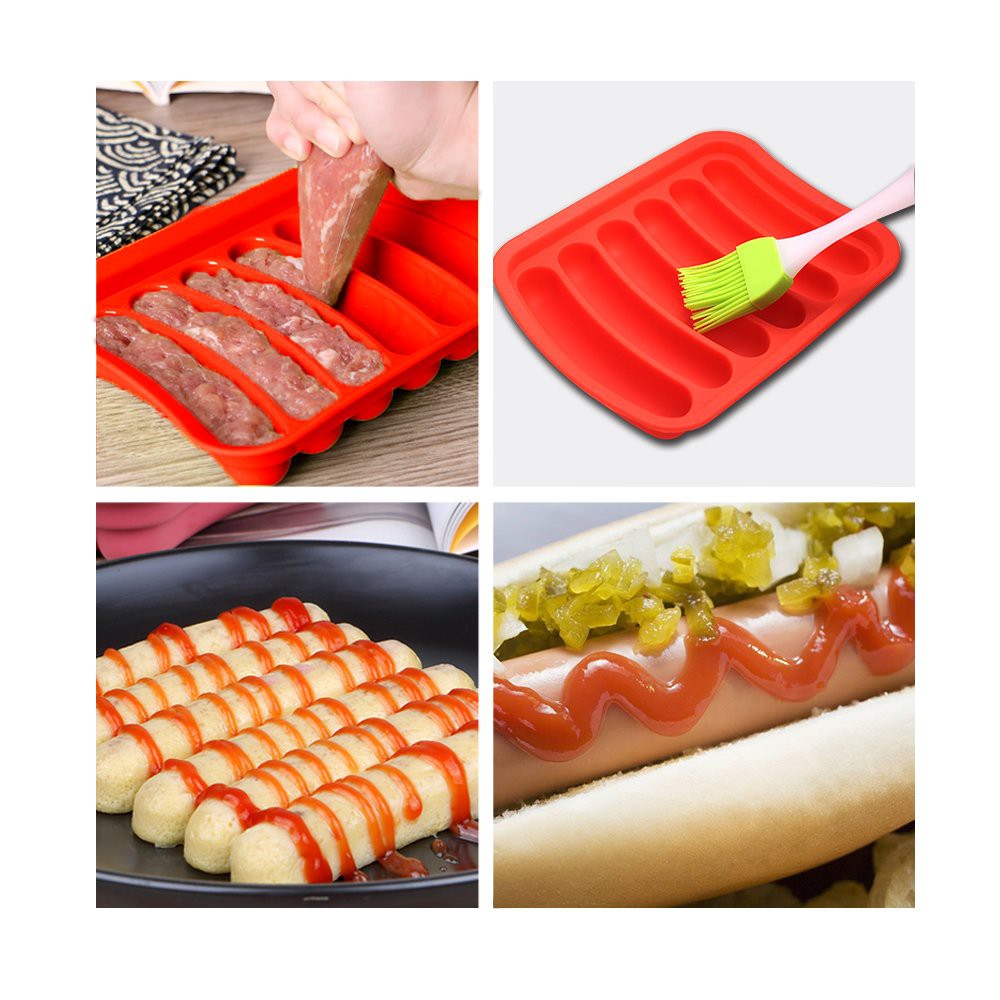 Red, 6Cavity Hot Dog Mold for Oven and Microwave for Ice Cube Tray