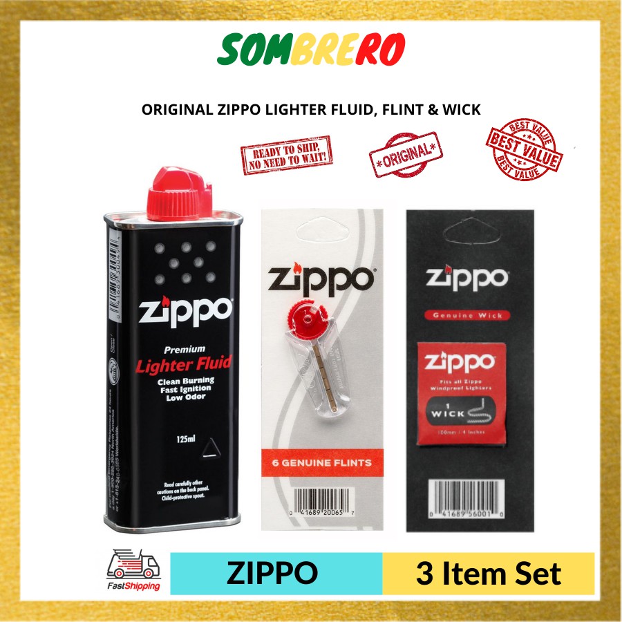 ZIPPO Set (Lighter Fluid 125ml+ Flints 6pcs + Wick 1pc) Save Package