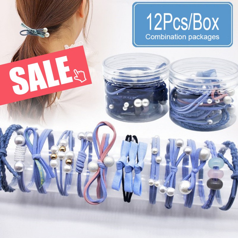 12pcs Set Korea Simple Headwear Women Girls Elastic Rubber Hair