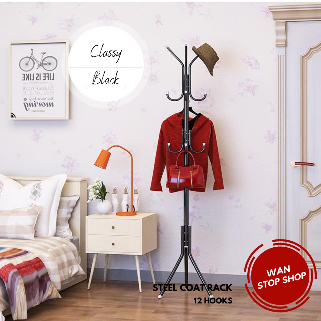 12 Hooks Steel Standing Hanger Rack for Clothes Penyangkut Baju Coat