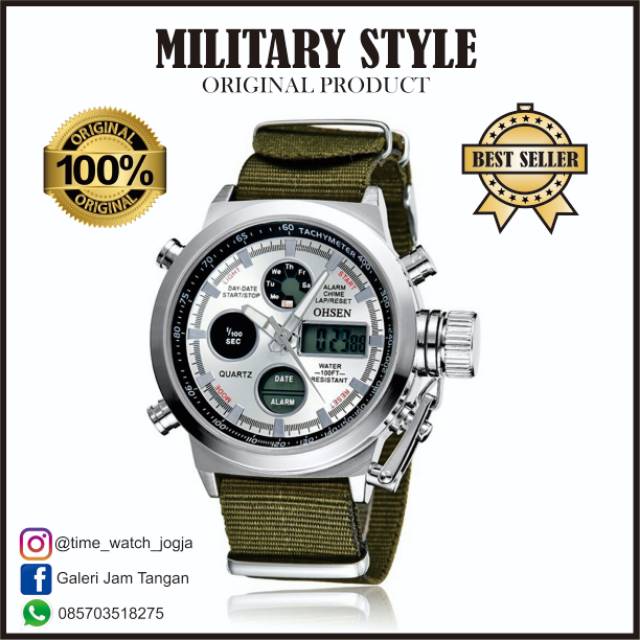 Ohsen Dual Time Military Sport Watches Shopee Malaysia