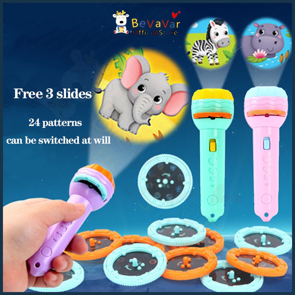 BEVAVAR Children‘s flashlight projection toy Boy girl Luminous projection lamp toy Early education toy mainan anak-anak