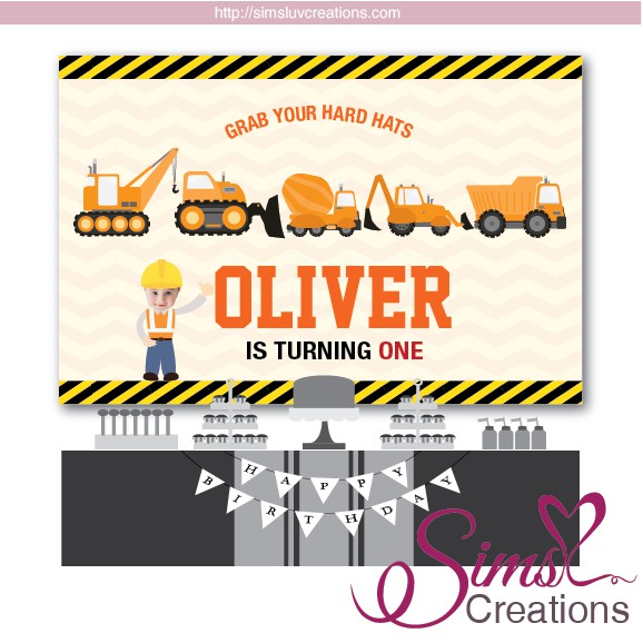 Construction Theme Party Backdrop Banner Birthday Poster