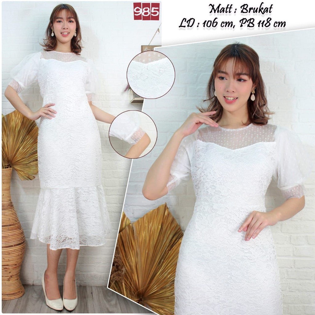 White Brocade dress import Ms 985 Whitenes Brocade dress Brocade mermaid tile mermaid dress Church New Year