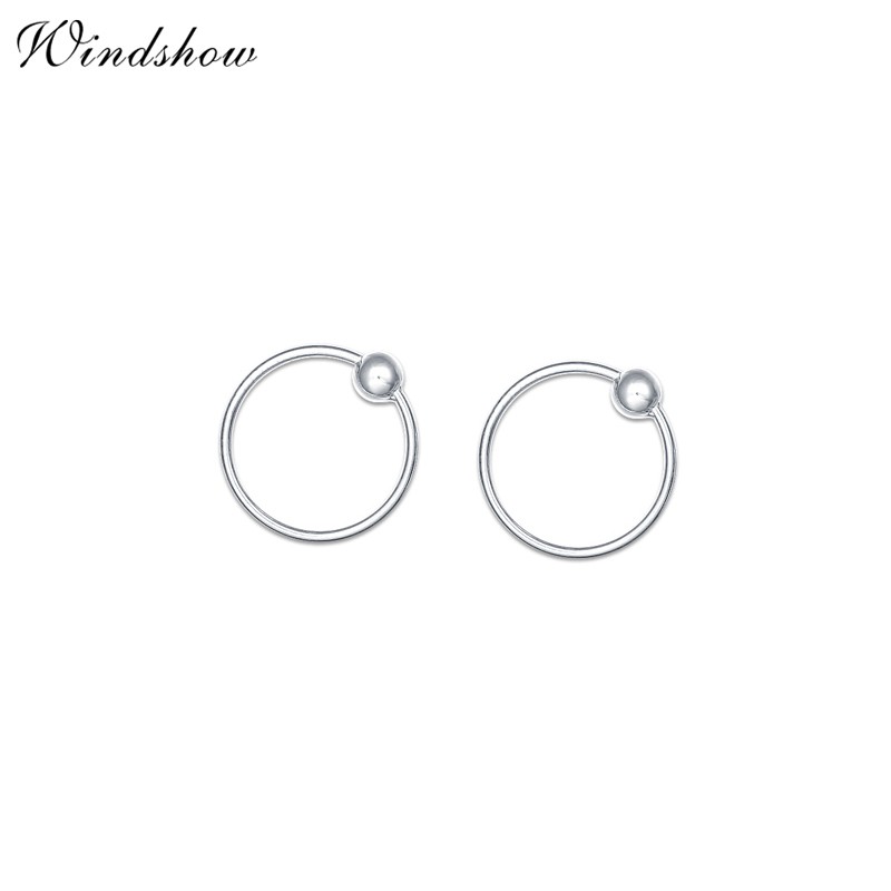 small silver hoop earrings with ball