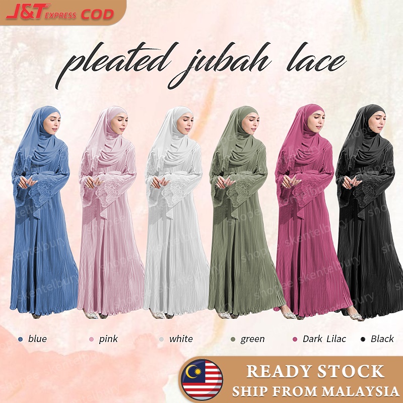 jubah pleated lace