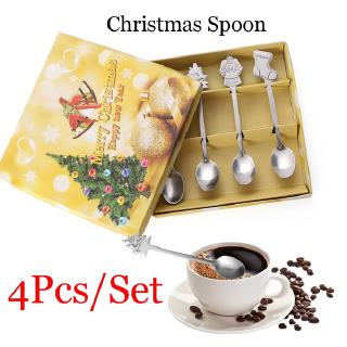4PCS Christmas Stainless Steel Spoon Fashion Cartoon Coffee Spoon Life Home