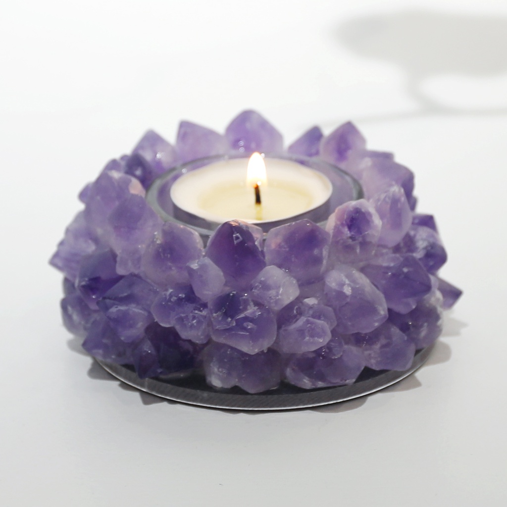 1 PCS Natural Amethyst Cluster Flower Candle Holder Christmas Decorations Healing Spiritual Power Prayer Amethyst Candle Holder Natural Stone Crystal Candle Holder Home Decoration