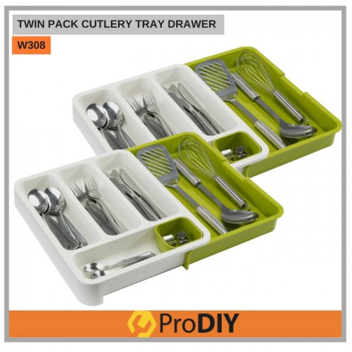 W308 Twin Pack Expandable Cutlery Tray Drawer Kitchen Divider