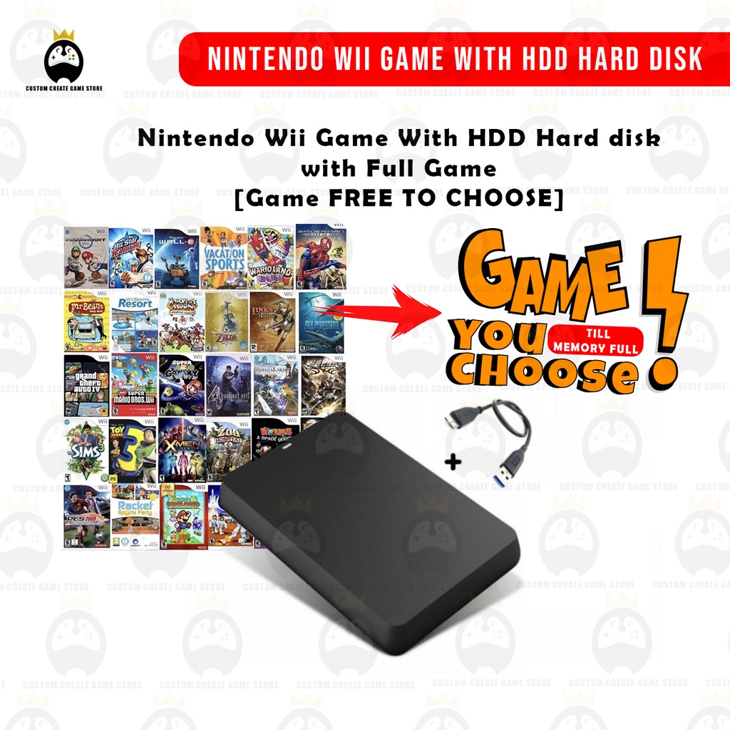 Nintendo Wii Game With HDD Hard disk with Full Game [Game FREE TO