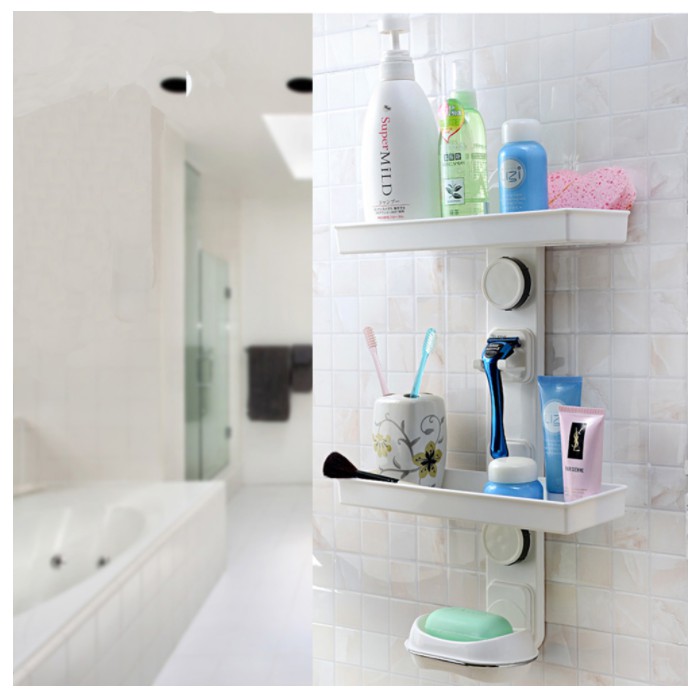 2 Layer Suction Cup Bathroom Storage Rack Kitchen1059 吸盘置物架浴室收纳架厨房塑料架子