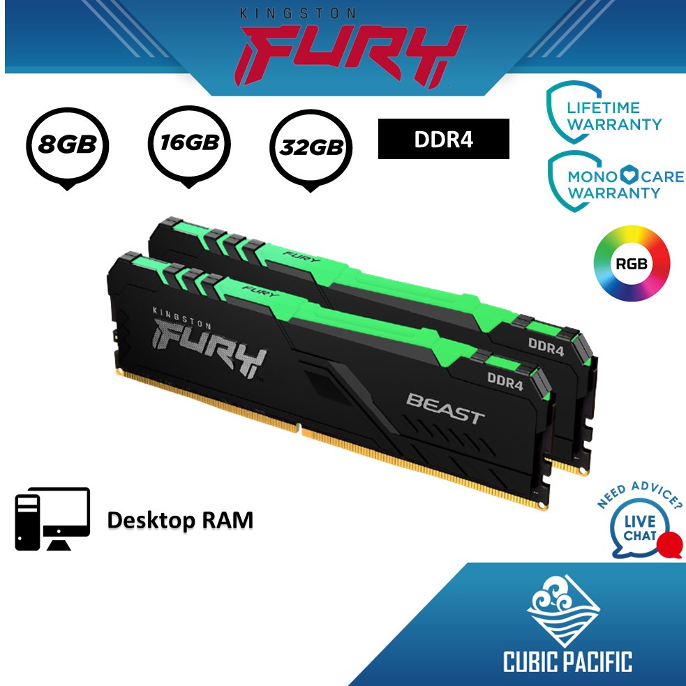 Kingston Fury Beast RGB DDR4 2666Mhz/3200Mhz/3600Mhz Desktop PC Gaming