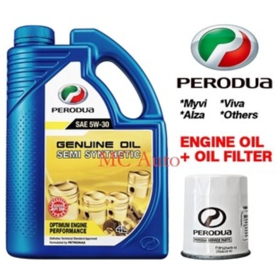 Original】Perodua SAE 5W30 Semi Synthetic Engine Oil 4L With Oil 