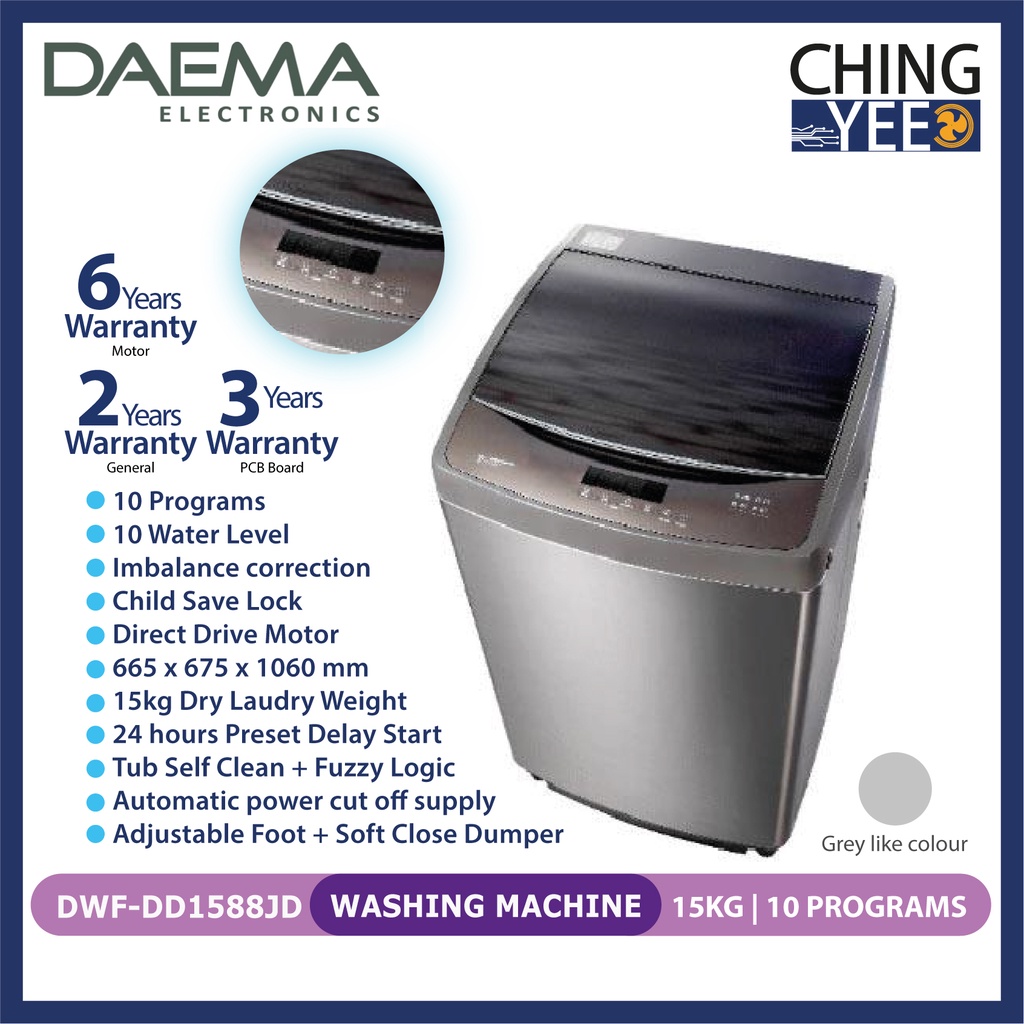 DAEMA Washing Machine DWFDD1588JD 15KG with 10 Programs 10 Water Level with Child Lock with Tub