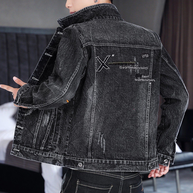 Spring and autumn Black Slim Fit denim jacket men'春秋季黑色修身牛仔外套男潮流牛仔夹克青少年学生男士牛仔衣外套 gehn8865.my 11.29