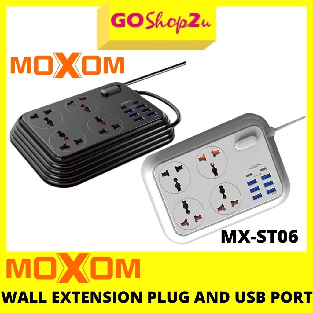 Moxom Wall Extension Plug Cord with 4 Socket Outlets and 6 USB and 2 PD