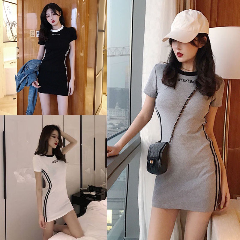 Sexy Women Letter Printed Dress Short Sleeve bodycon dress mini dresses