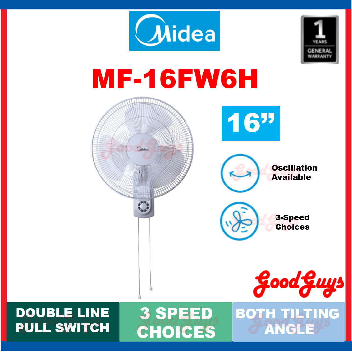 Midea Mf 16fw6h Mf16fw6h 16 Wall Fan With 3 Speeds Mf 16fw15ka Mf16fw15ka Shopee Malaysia