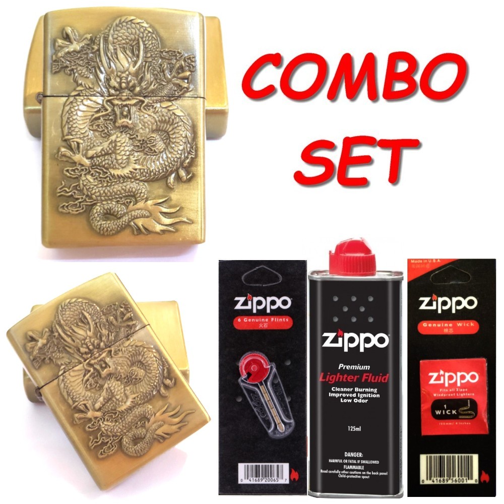 Original ZIPPO Set (Lighter Fluid 125ml+ Flints 6pcs + Wick 1pc