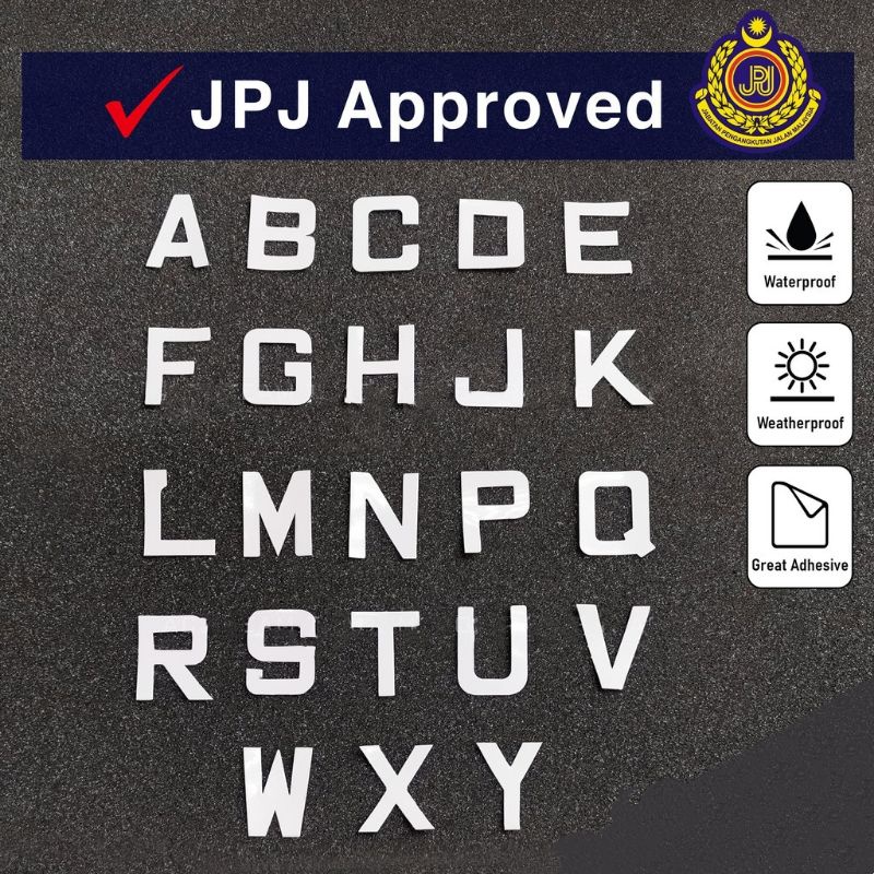 [JPJ Approved] Nombor Plate Sticker Motorcycle White Number Sticker Motor Moto Motosikal ABC 123 Putih White