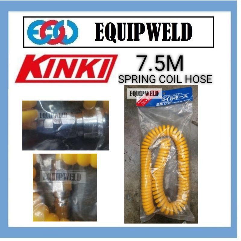 Coiled Air Line Hose 7.5M Flexible Suzi Quick Release Fitting Coupling Male 