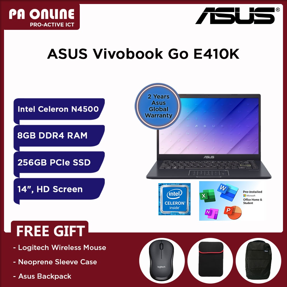 Asus Vivobook Go 14 E410k Abv256ws 14 Laptop Intel Celeron N4500 8gb 256gb Ssd Intel W11 4830