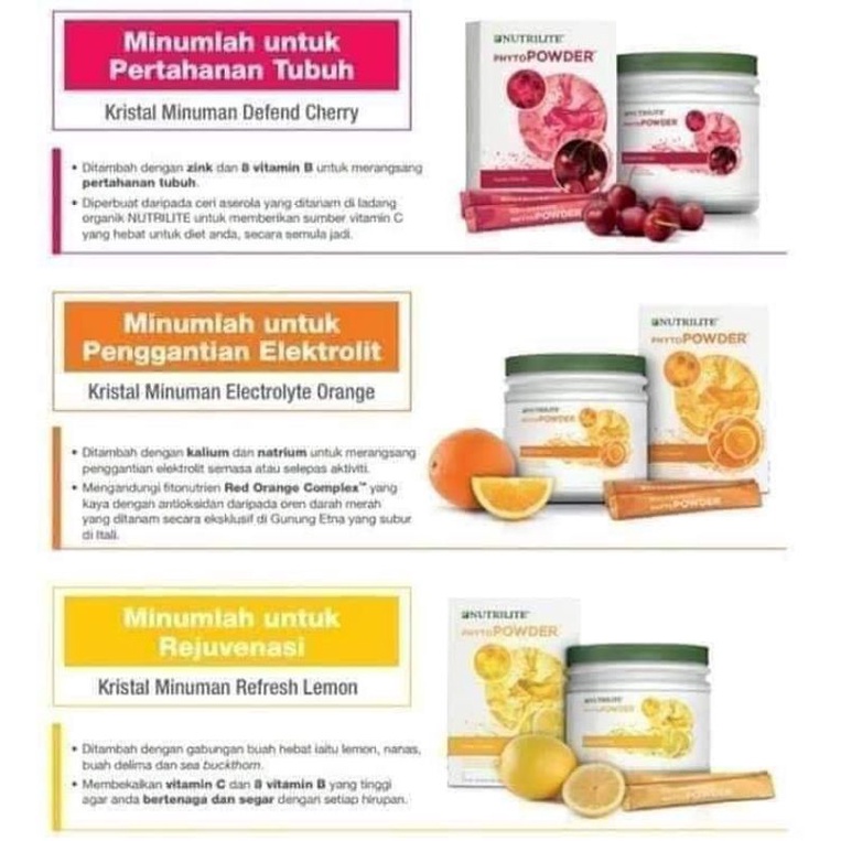 [READY STOCK] PHYTO POWDER NUTRILITE by AMWAY - FLAVOUR DRINK PREMIX CANISTER ( ORANGE, LEMON, CHERRY ) Expiry 02/2023