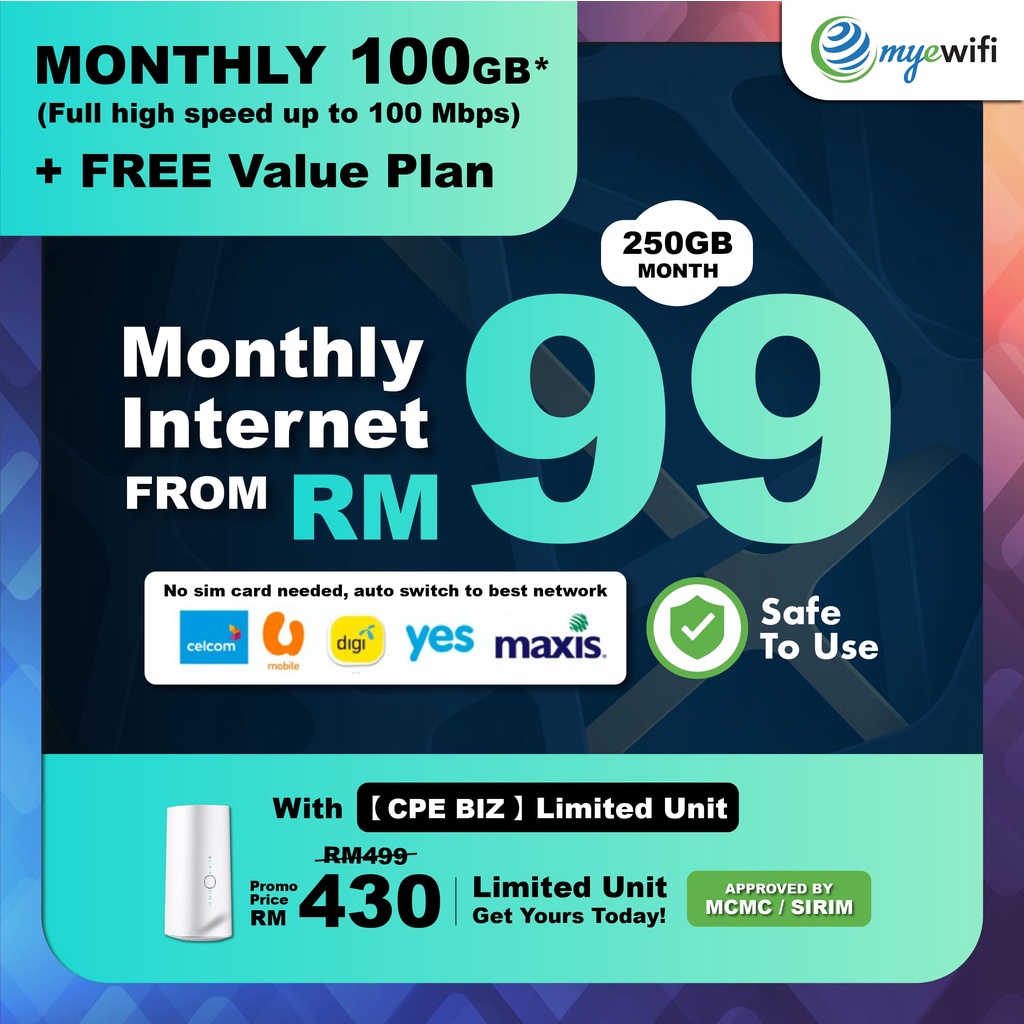 Modem UNLIMITED DATA tanpa Kad Sim dari RM79/bulan Broadband 4G WiFi