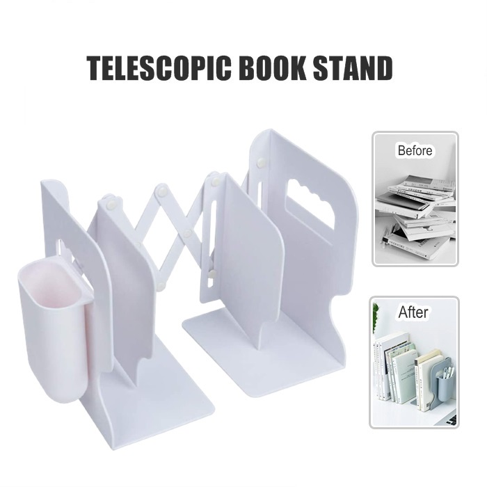 Penahan Buku Telescopic Book End Stand with Pen Holder Desktop