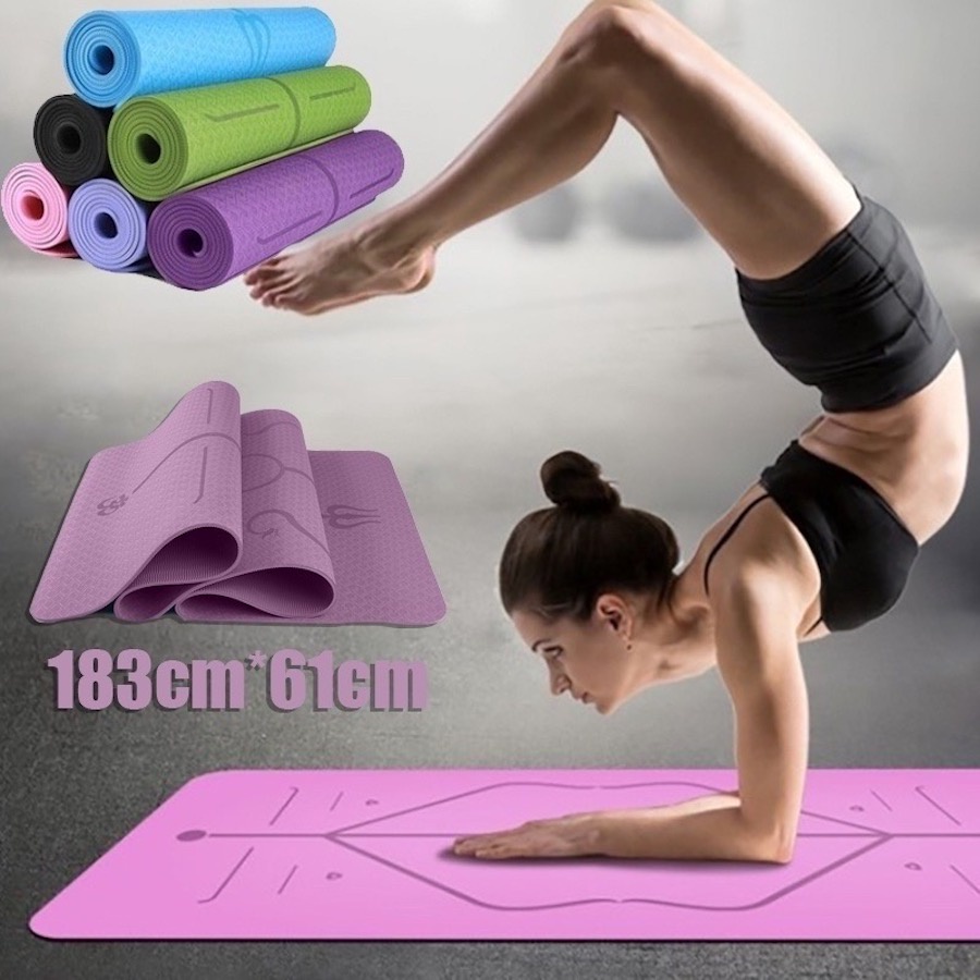 TPE Yoga Mat with Position Line Non Slip Pilates Mat with Alignment