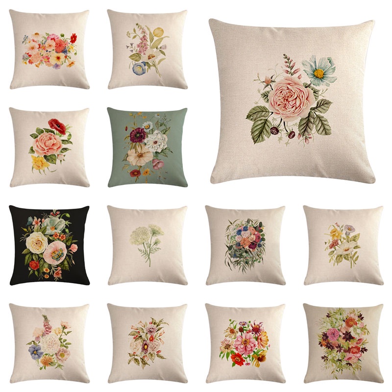 45*45cm Wildflower Linen Throw Pillow Cover Car Cushion Cover Home Decorative Pillowcase