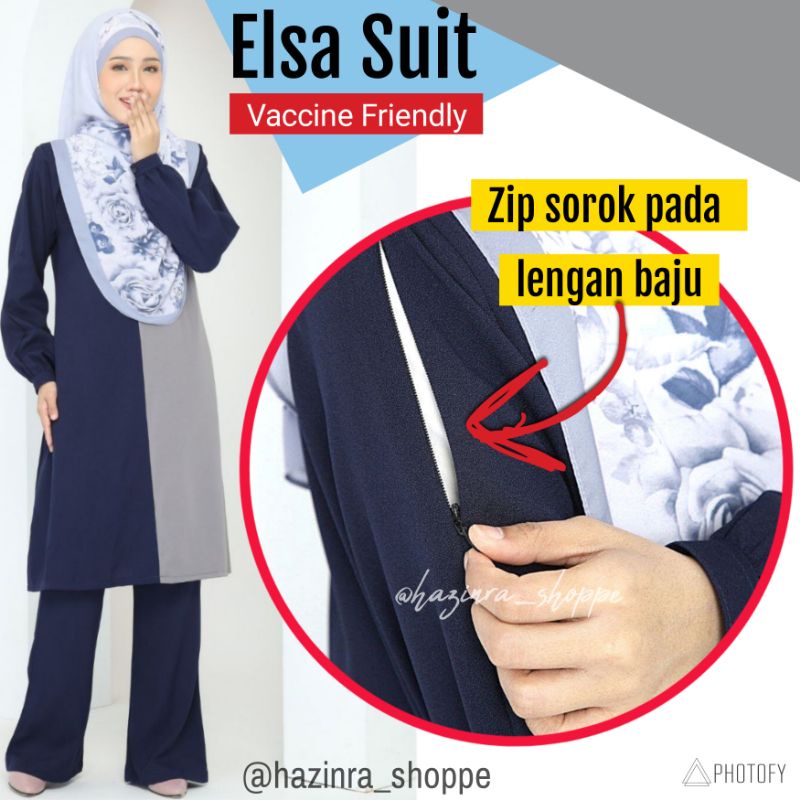 Elsa Suit Easy Vaccine Kiri Kanan Lengan Baju Ada Zip Sorok Shopee Malaysia