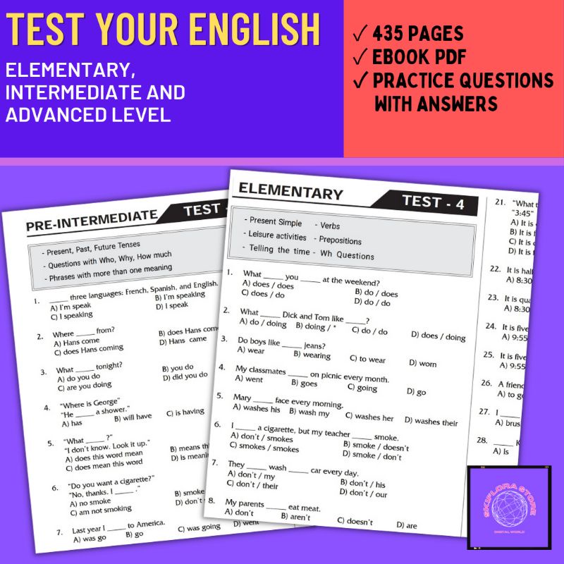 [SS114] Test Your English | Practice Questions with Answers | Printable Worksheet | English Ebook PDF