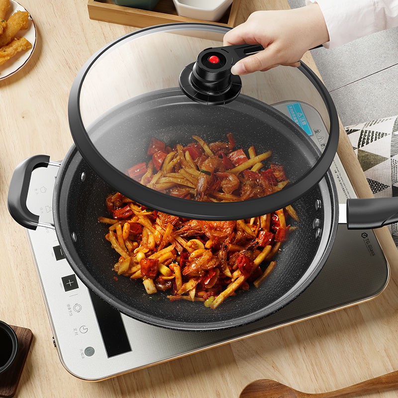 不粘锅 奥德仕麦饭石炒锅34cm32cm30cm家用真空锅微压炒菜锅少烟锅不粘锅 Shopee Malaysia