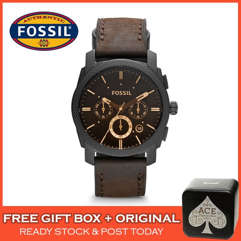 [100% ORIGINAL] Fossil FS4656 Machine Mid Size Chronograph Stainless Steel Leather Men Watch Jam Tangan Lelaki