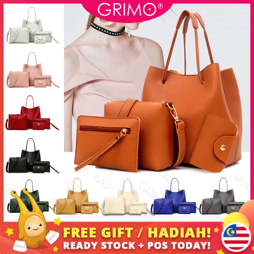 Ready Stock Grimo 4 In 1 Mono Bucket Women S Sling Bag Beg Tangan Wanita Bags Women S Handbag Tote Purse Lady