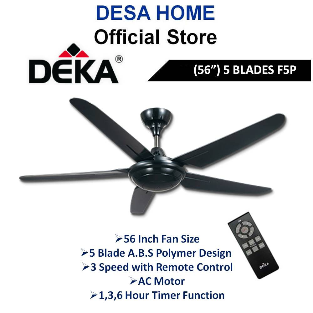 DEKA F5P 5 Blades Ceilling Fan With Remote Control - Black